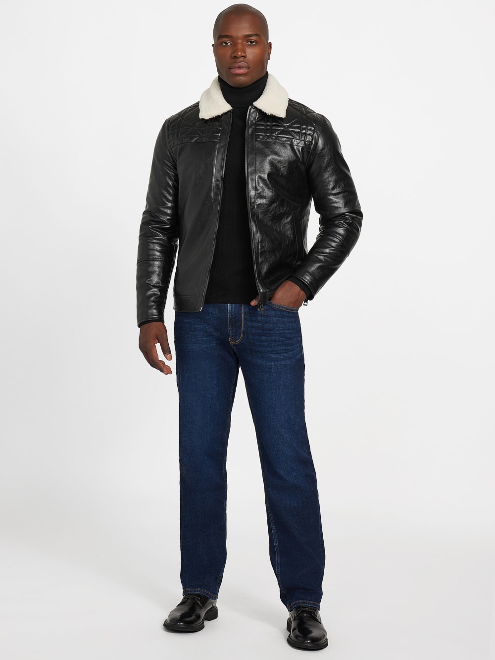 Faux-Leather Quilting Motif Jacket - Image 2