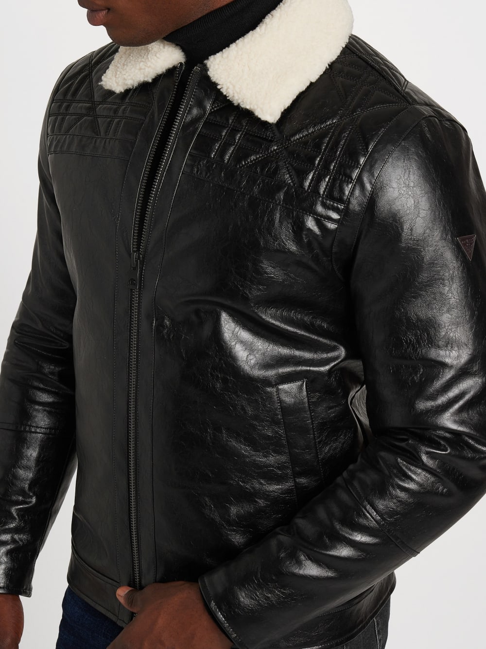 Faux-Leather Quilting Motif Jacket - Image 3