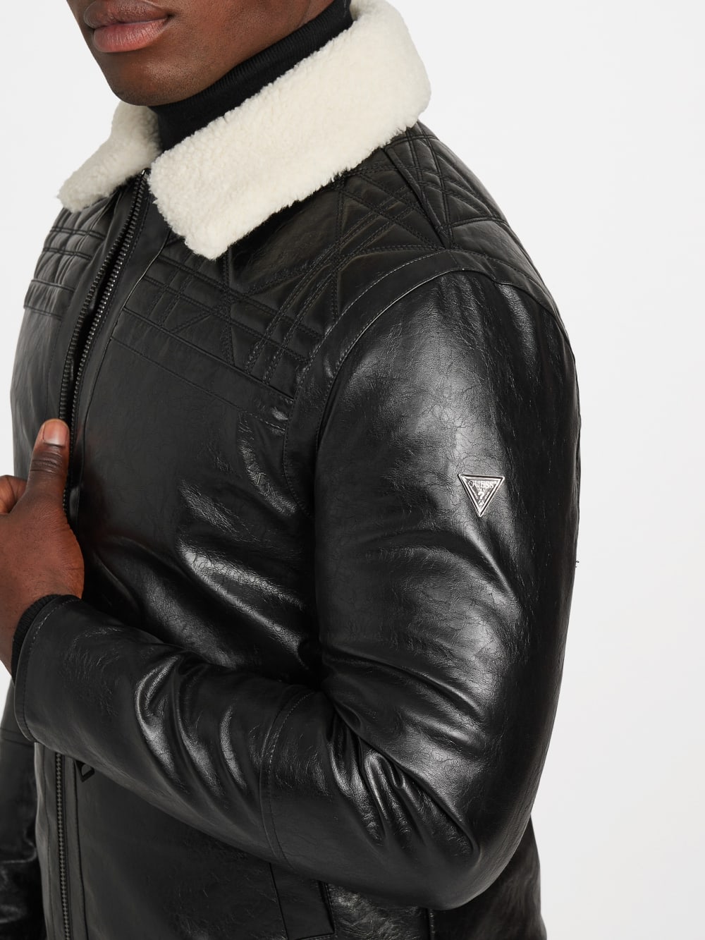 Faux-Leather Quilting Motif Jacket - Image 5