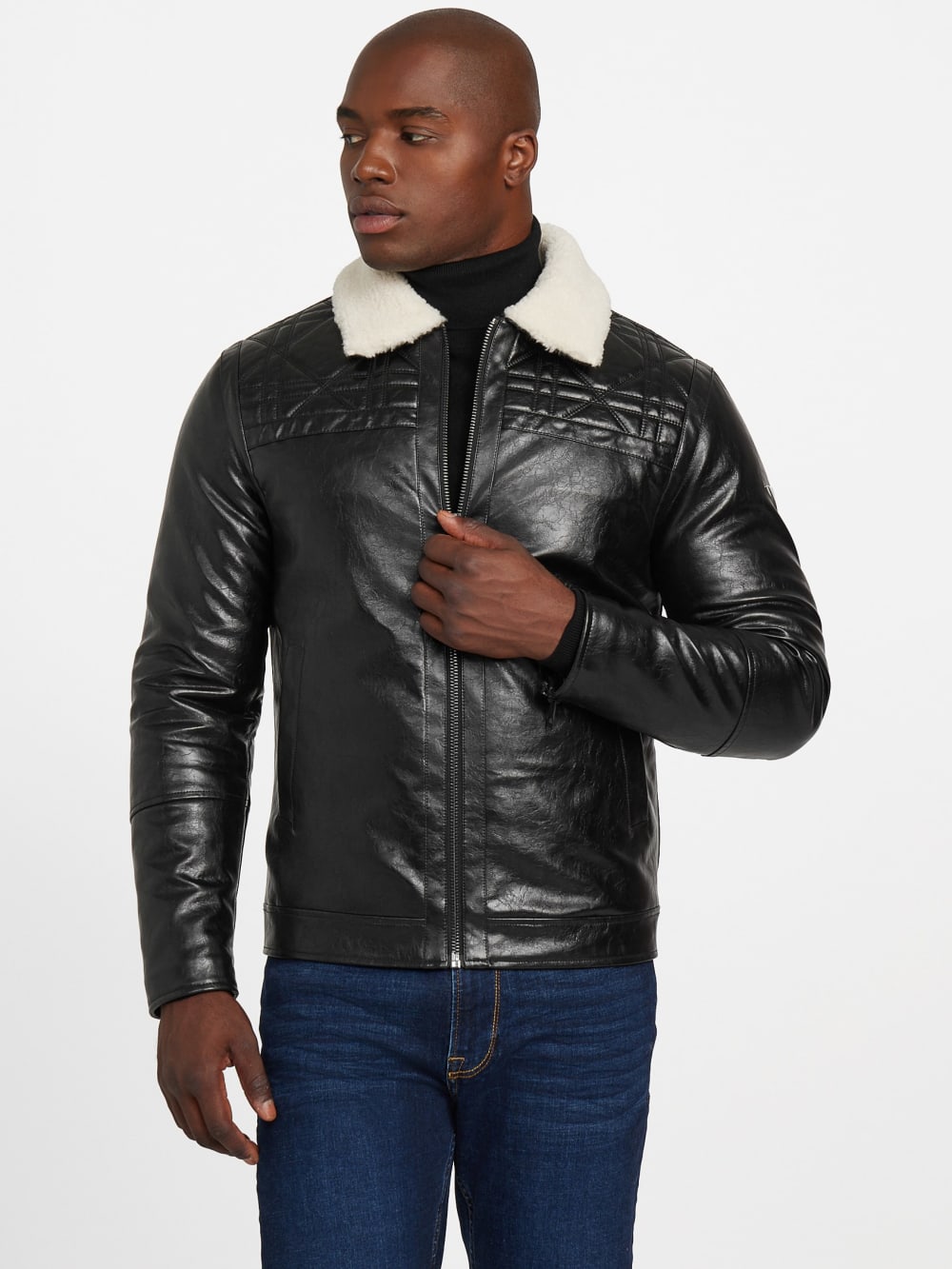 Faux-Leather Quilting Motif Jacket - Image 6