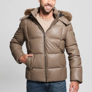 Faux-Leather Stretch Puffa Jacket