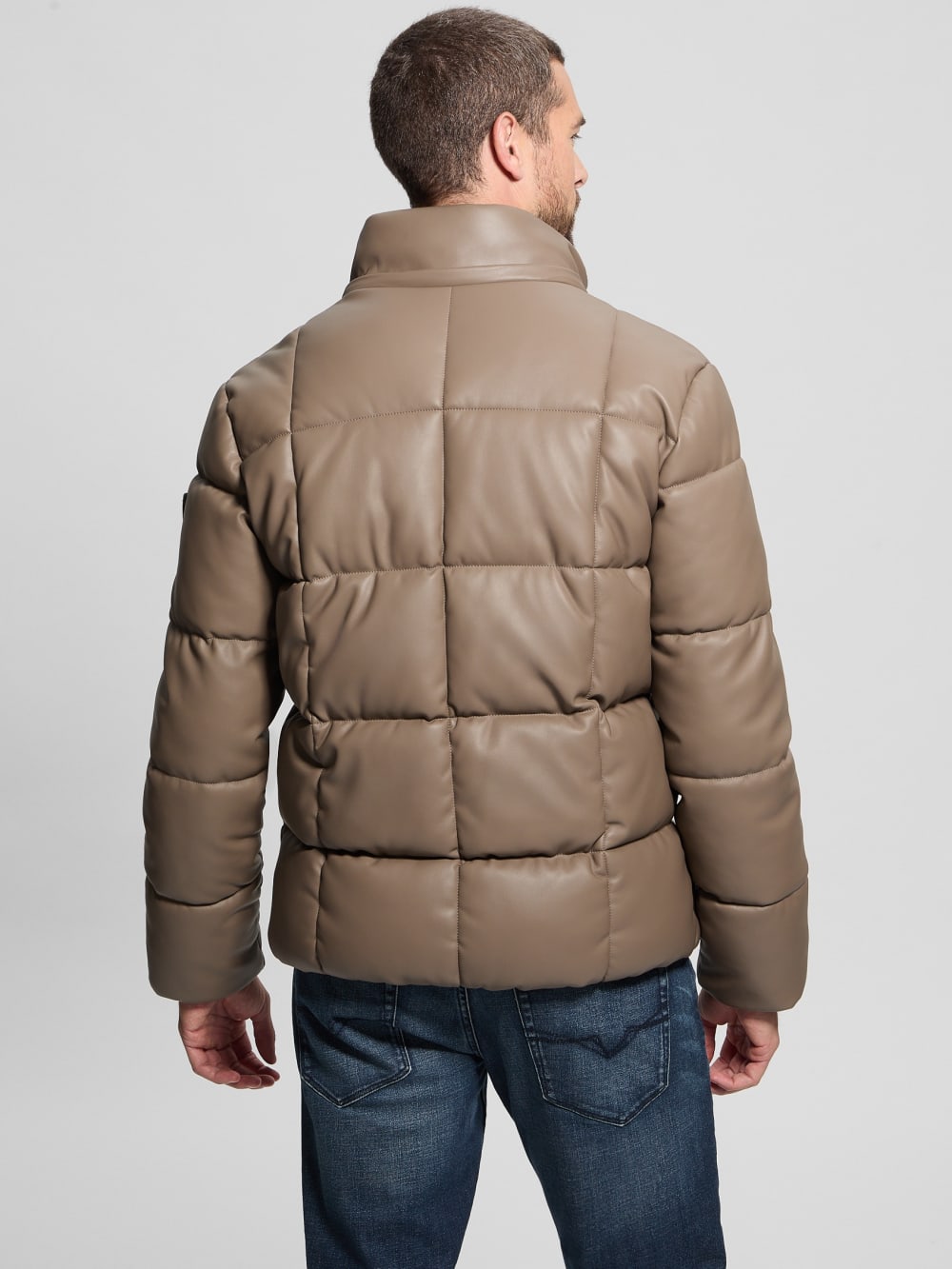 Faux-Leather Stretch Puffa Jacket - Image 10