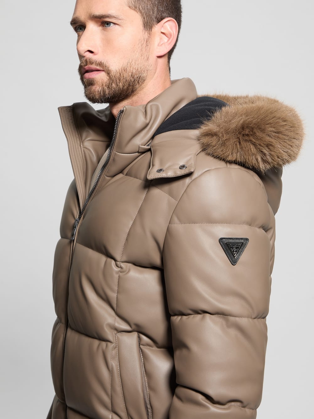 Faux-Leather Stretch Puffa Jacket - Image 3