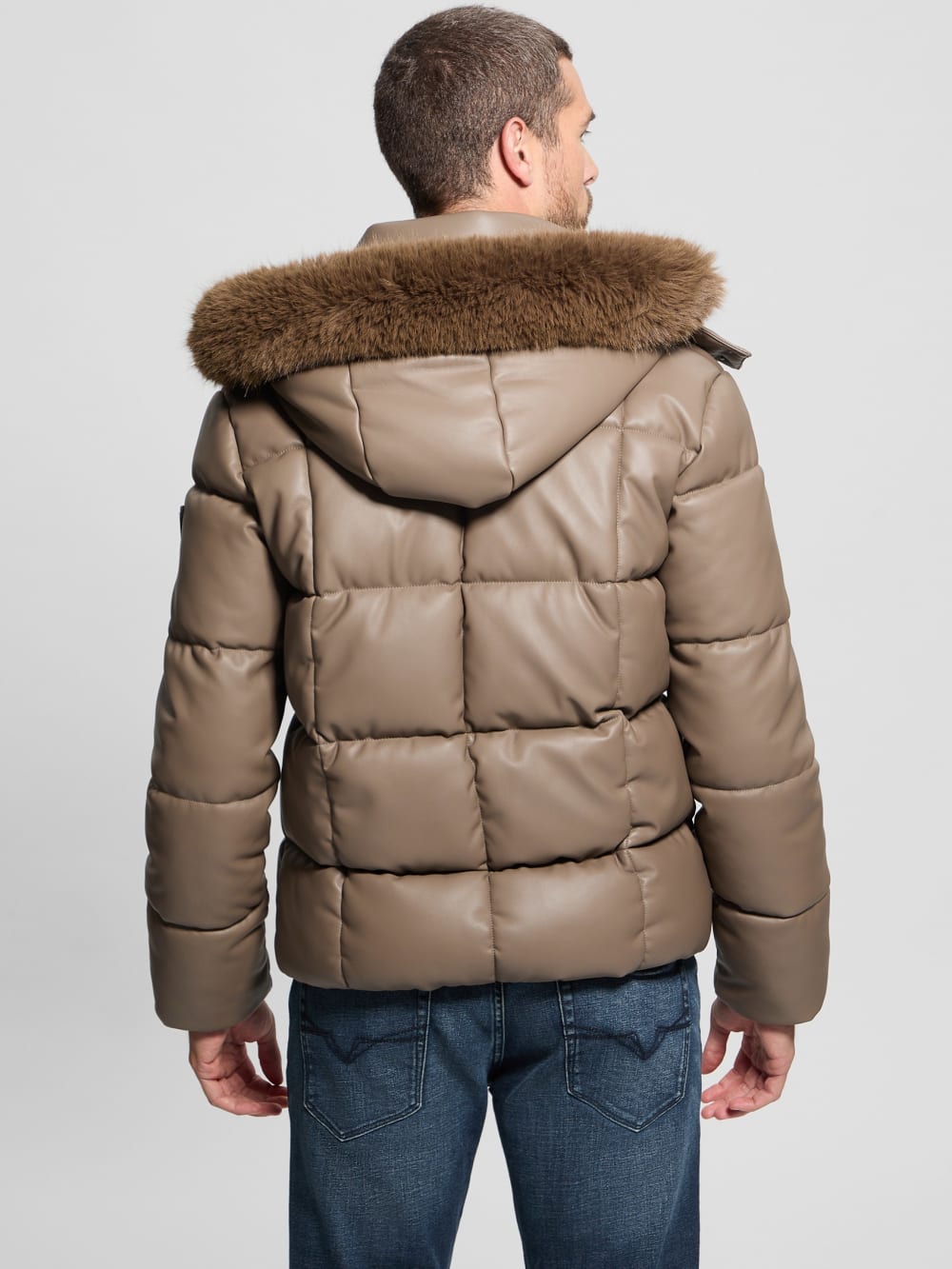 Faux-Leather Stretch Puffa Jacket - Image 5