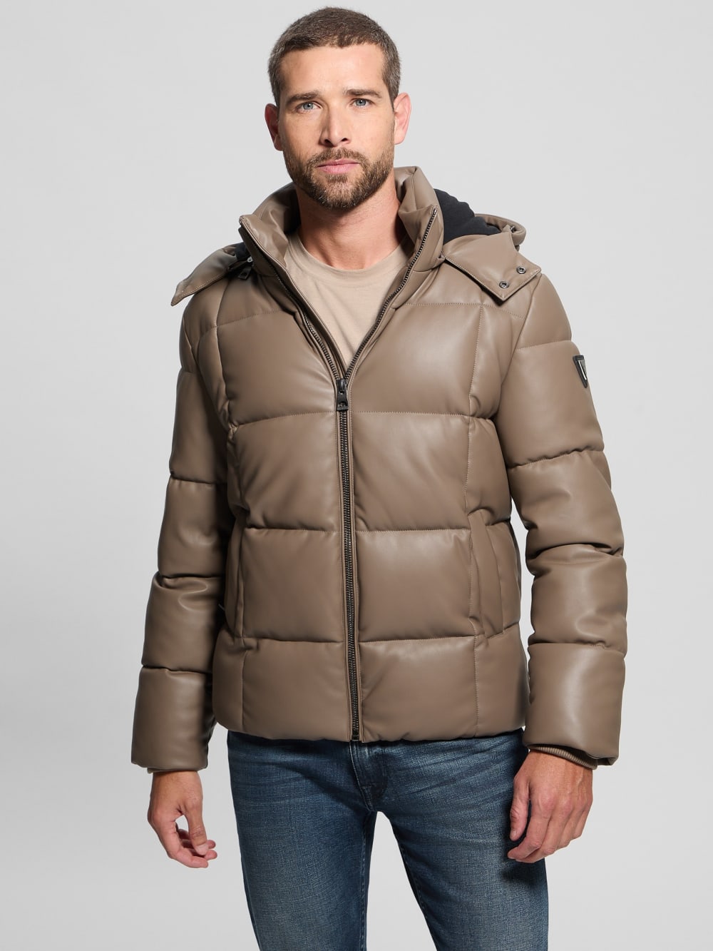 Faux-Leather Stretch Puffa Jacket - Image 6