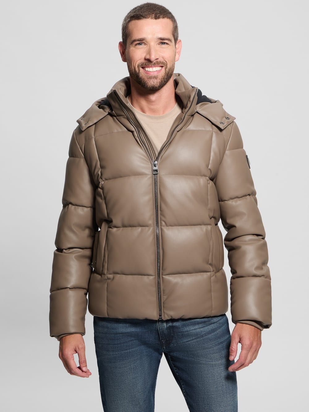 Faux-Leather Stretch Puffa Jacket - Image 7
