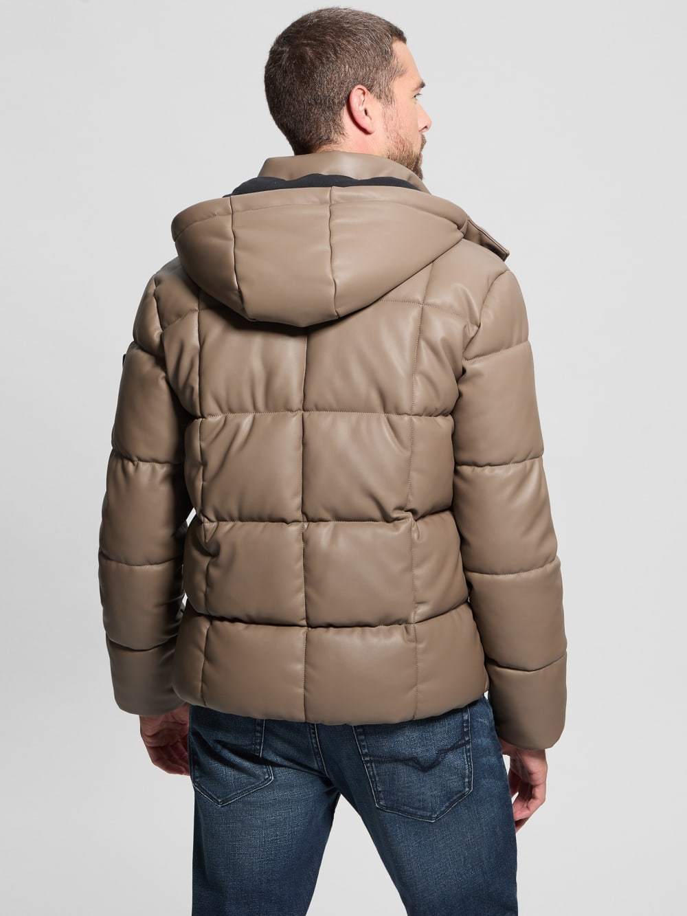 Faux-Leather Stretch Puffa Jacket - Image 8