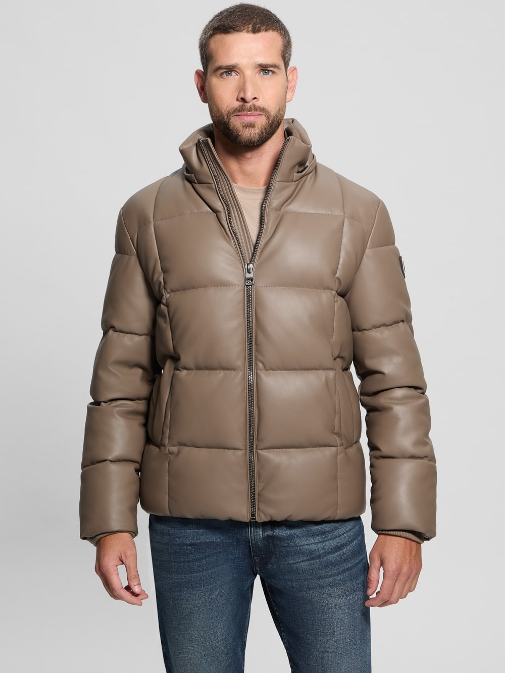Faux-Leather Stretch Puffa Jacket - Image 9