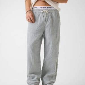 Linen-blend striped pants