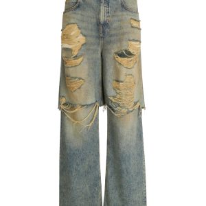 destroyed denim layered pant