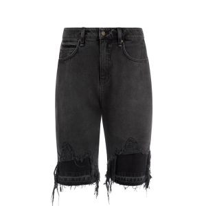 black distressed denim short
