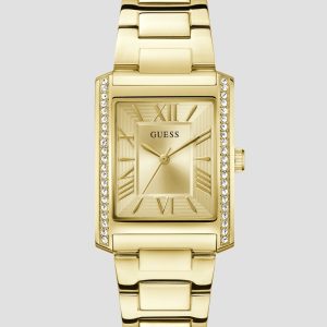 Gold-Tone Crystal Square Analog Watch