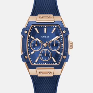 Rose Gold-Tone and Blue Silicone Multifunction Watch