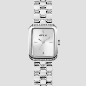 Silver-Tone Textured Square Analog Watch