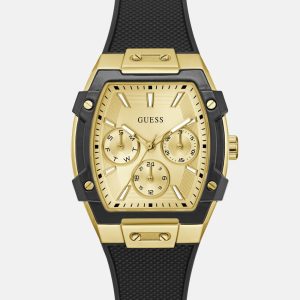 Gold-Tone and Black Silicone Multifunction Watch