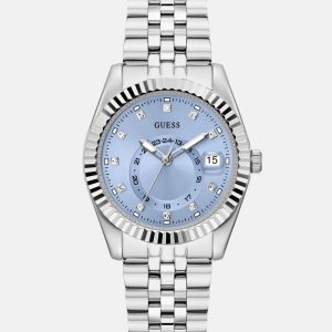 Silver-Tone and Blue Multifunction Watch