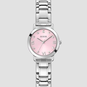 Silver-Tone and Pink Analog Watch