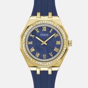 Gold-Tone and Blue Silicone Analog Watch