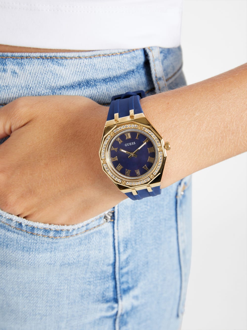 Gold-Tone and Blue Silicone Analog Watch - Image 2