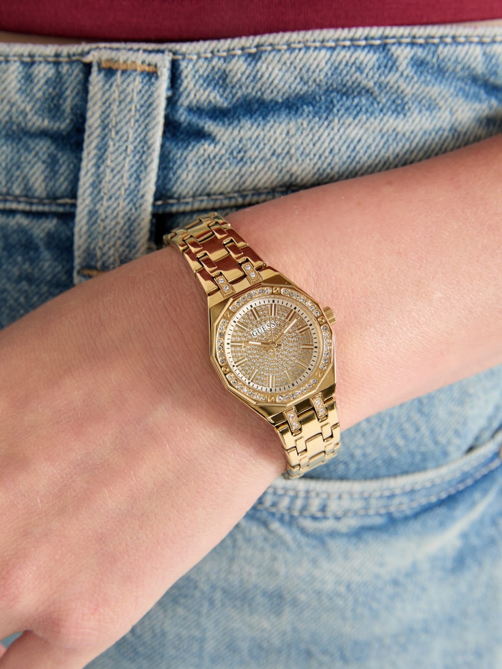 Gold-Tone Rhinestone Analog Watch - Image 2