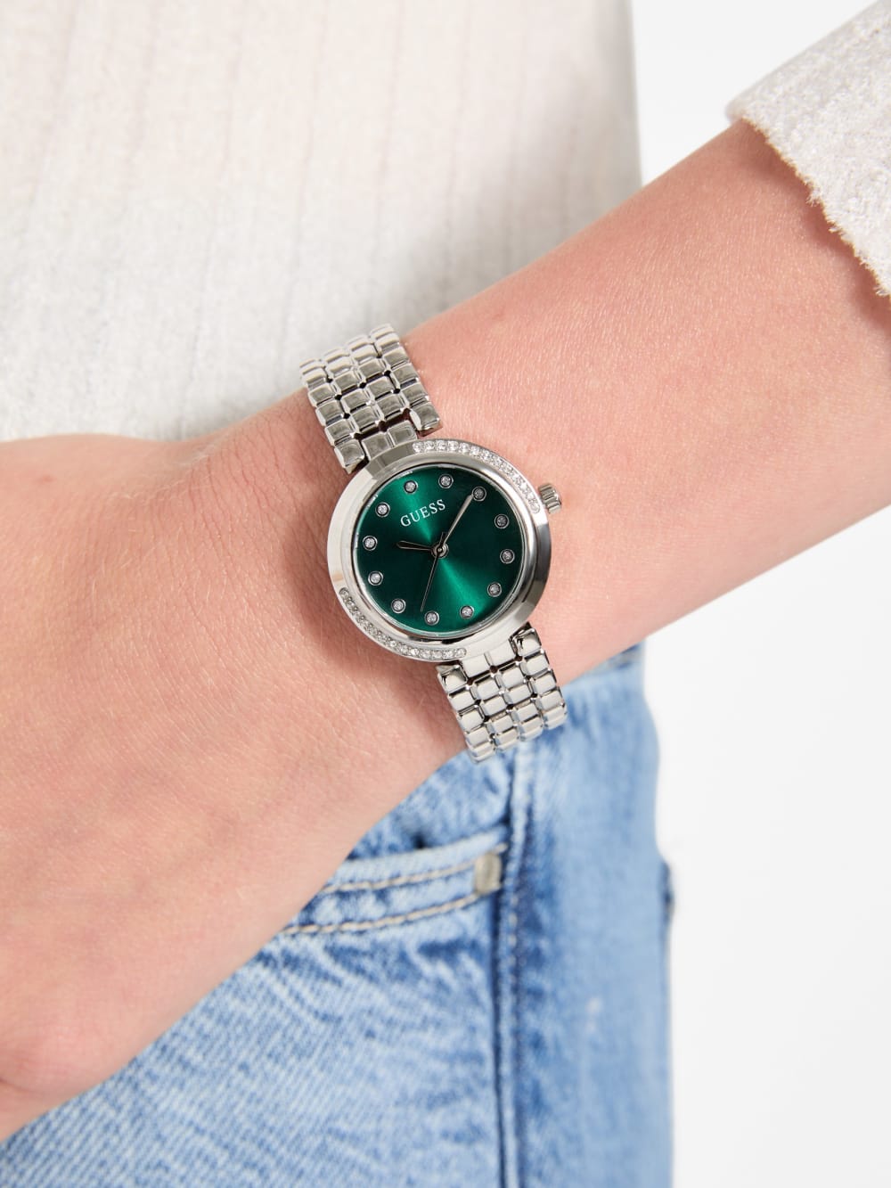 Silver-Tone Green Analog Watch - Image 2