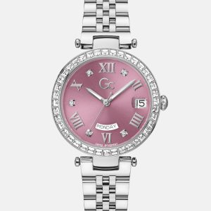 Gc Silver-Tone and Pink Multifunctional Watch