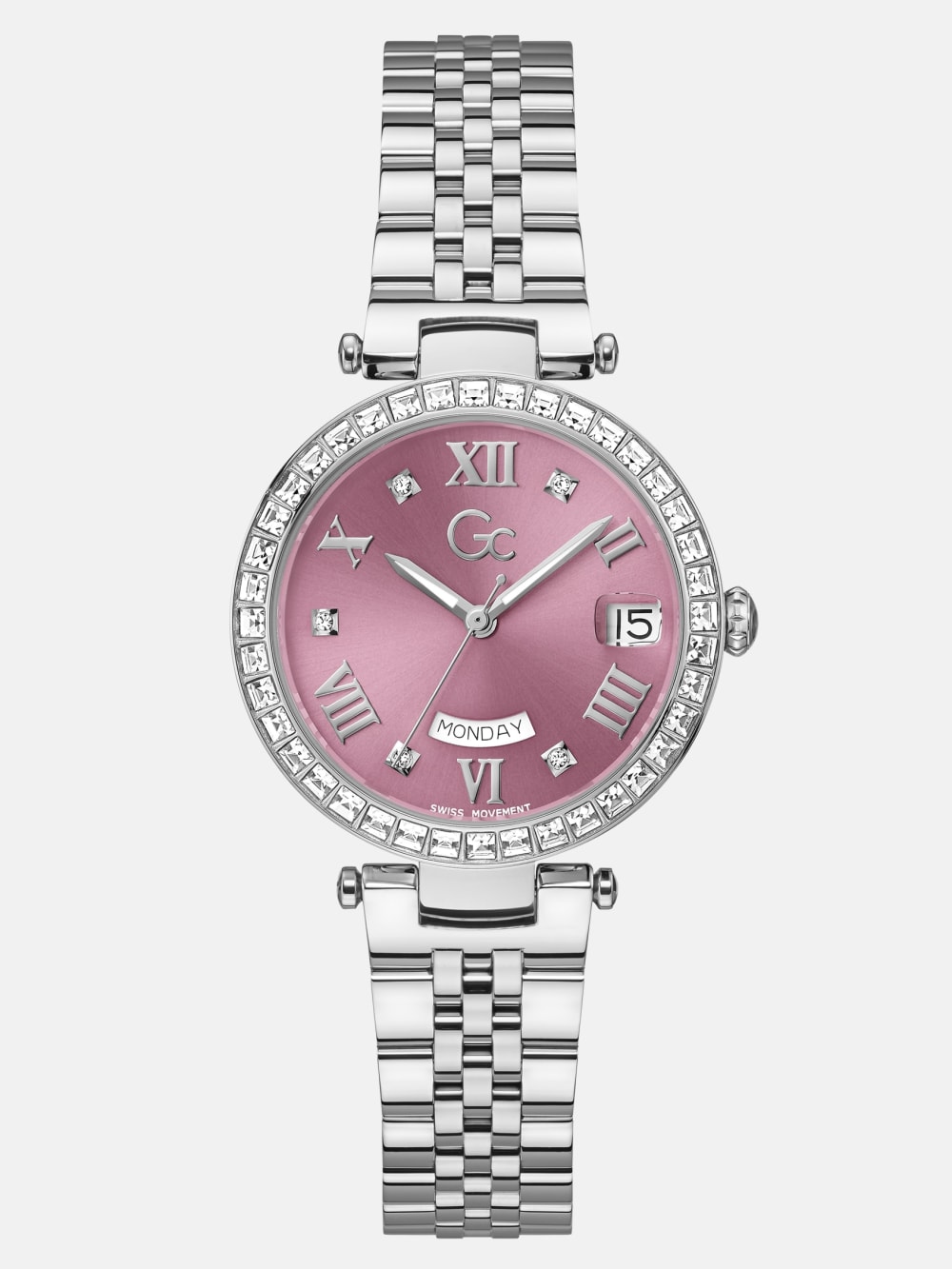 Gc Silver-Tone and Pink Multifunctional Watch