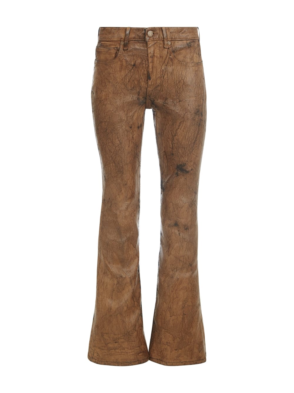 coated denim flare jeans