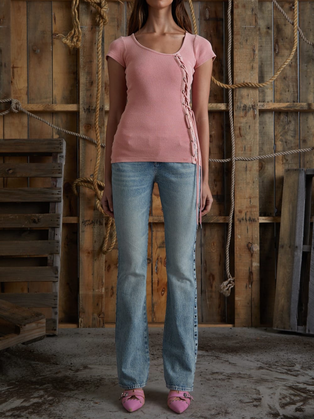 eyelet low-rise denim pants - Image 2