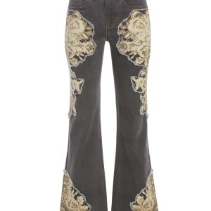 Printed Denim Flared Jeans
