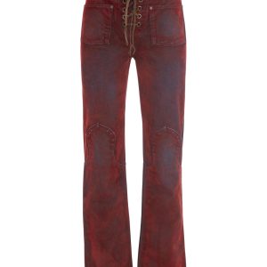 lace-up straight denim pants