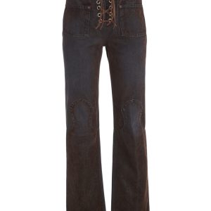 lace-up straight denim pants