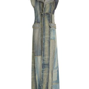 patchwork denim vest