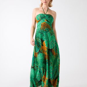Amazon Leaf Silk Maxi Dress
