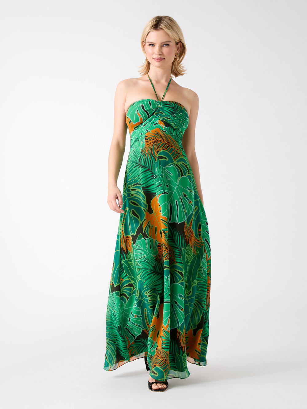 Amazon Leaf Silk Maxi Dress