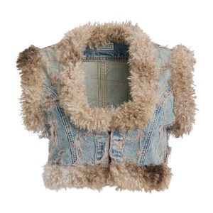 faux-fur denim vest