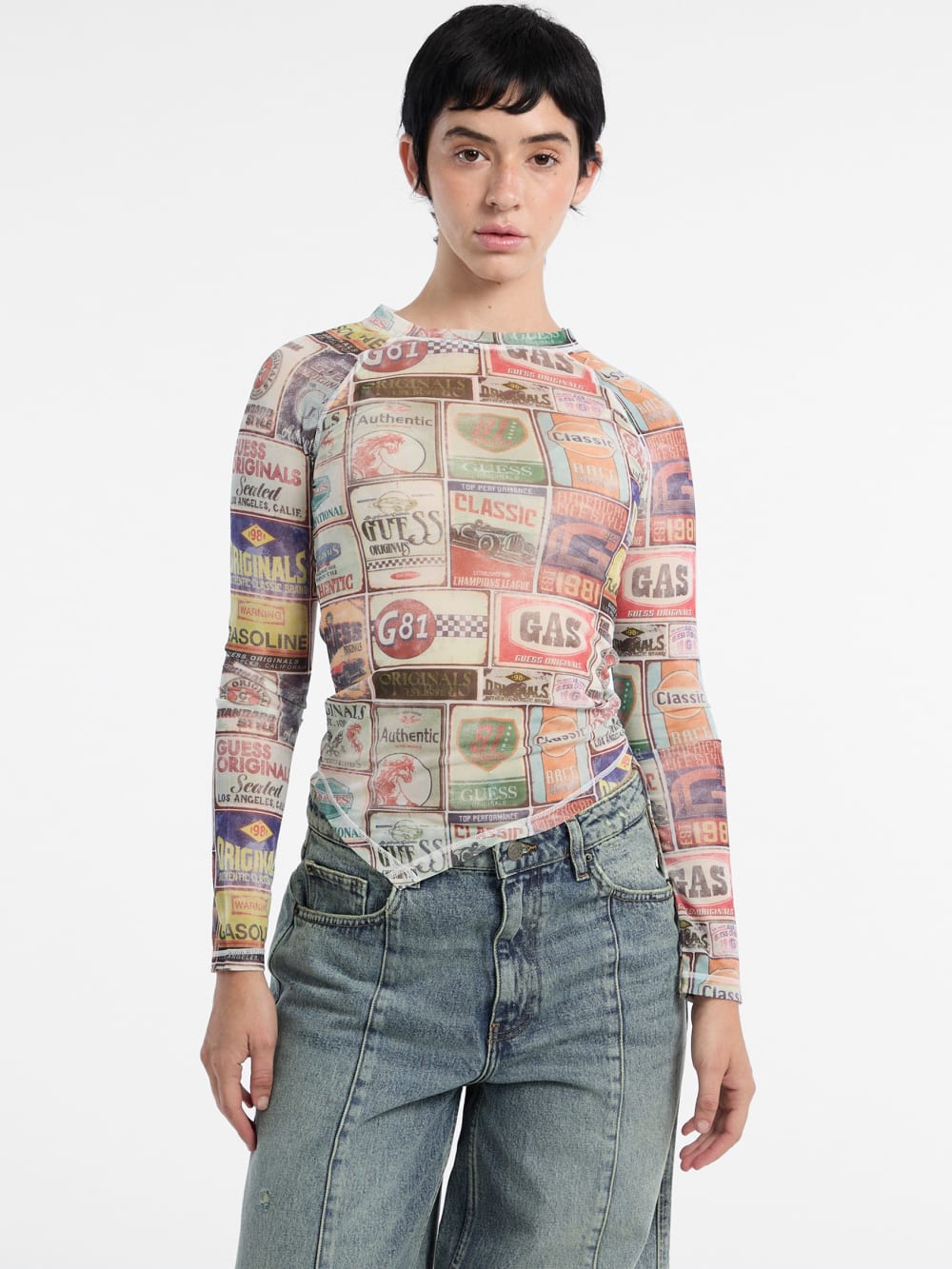 GUESS Originals Printed Mesh Top