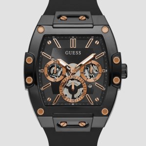 Rose Gold-Tone and Black Silicone Multifunction Watch