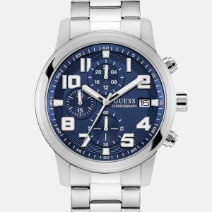 Silver-Tone and Blue Multifunction Watch