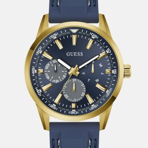 Gold-Tone and Blue Silicone Multifunction Watch