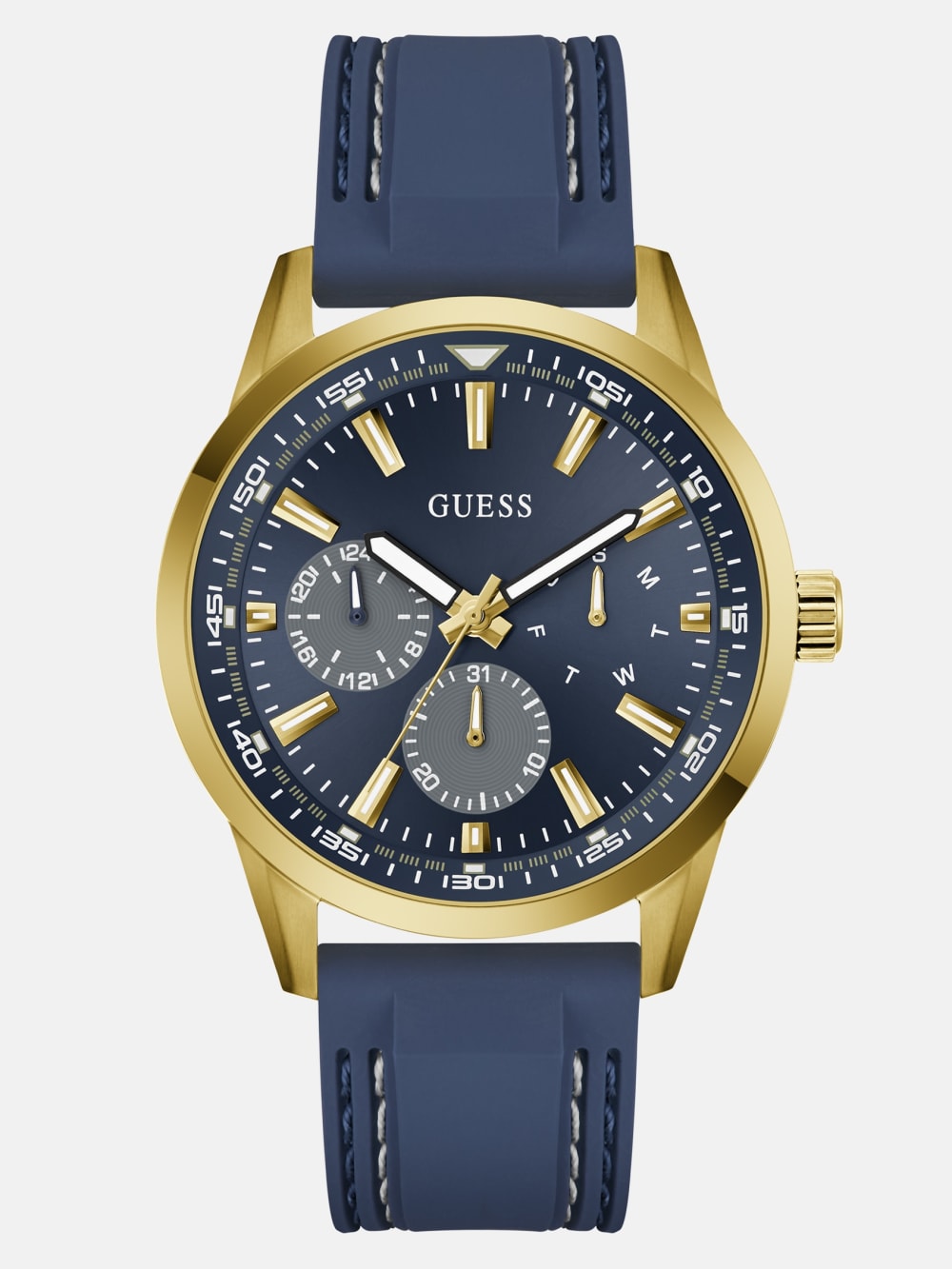 Gold-Tone and Blue Silicone Multifunction Watch