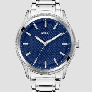 Silver-Tone and Blue Analog Watch