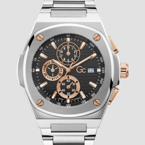 Silver-Tone and Black Chronograph Watch