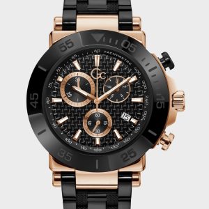 Gc Black and Rose Gold-Tone Chronograph Watch