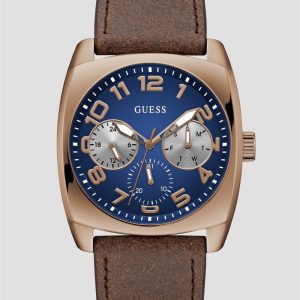 Brown and Blue Leather Multifunction Watch