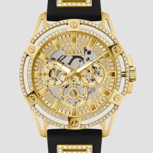 Cut-Through Gold-Tone and Black Silicone Multifunction Watch