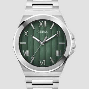 Silver-Tone and Green Analog Watch