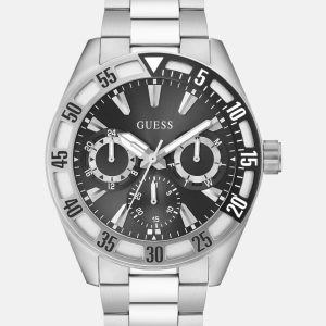 Silver-Tone and Black Multifunction Watch
