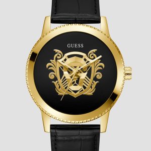 Gold-Tone and Black Analog Leather Watch