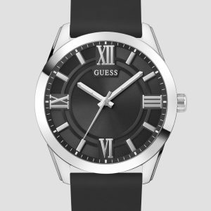 Silver-Tone and Black Silicone Analog Watch